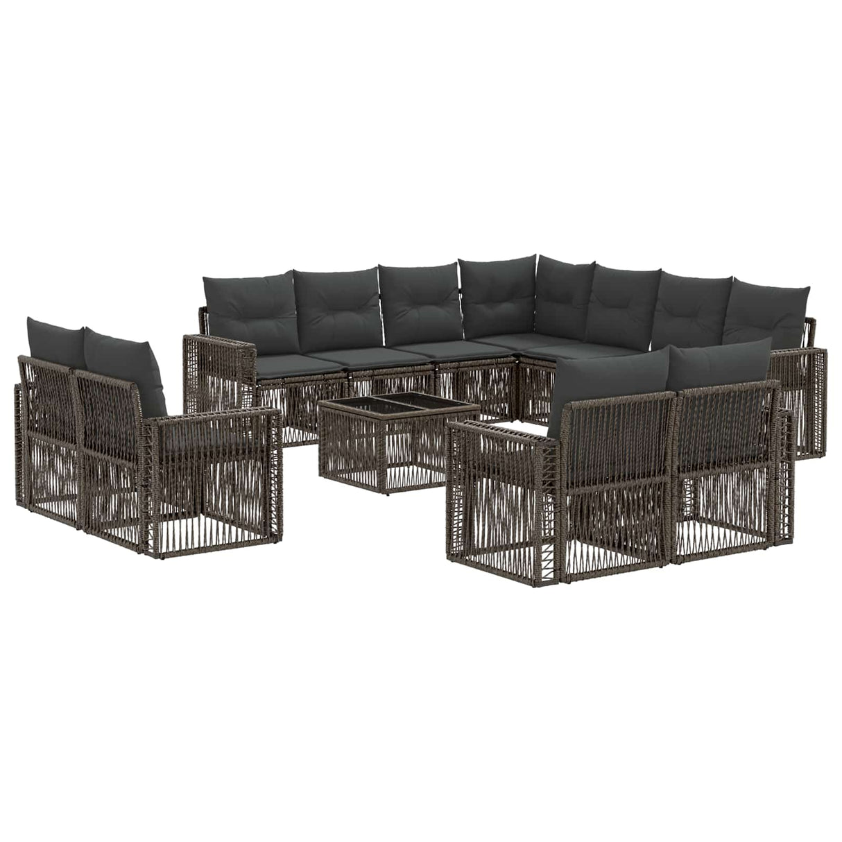 vidaXL Tuinbank Set 12 pcs Zwart en Crème Wit poly rattan