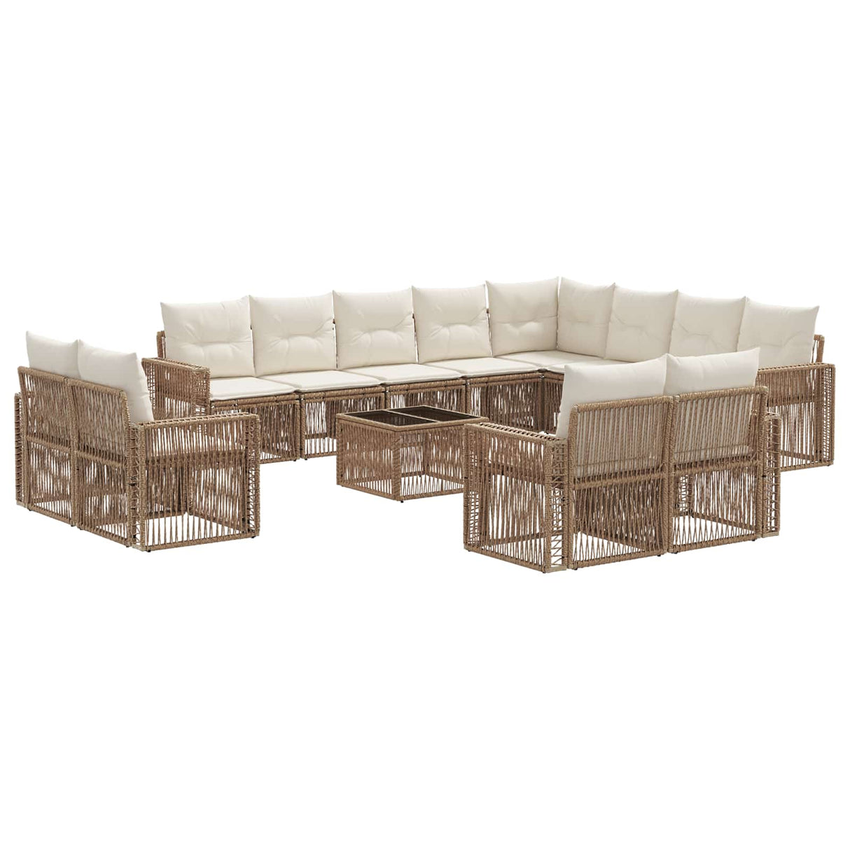 vidaXL Tuinbank Set 13 pcs Zwart en Crème Wit poly rattan