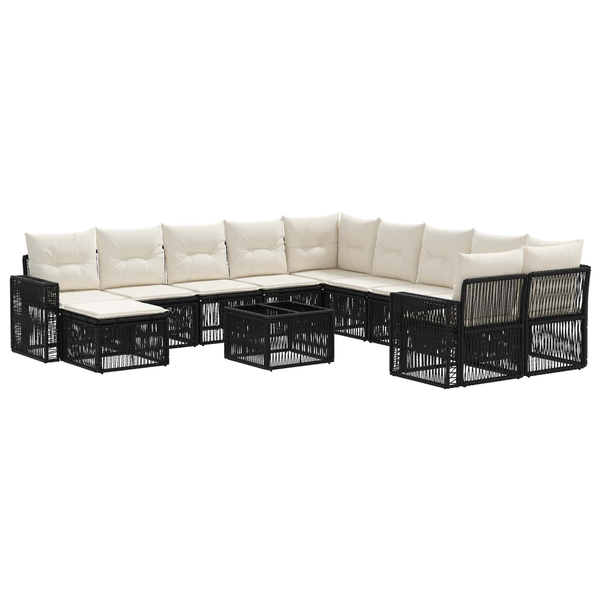 vidaXL Tuinbank Set 12 pcs Zwart en Crème Wit poly rattan