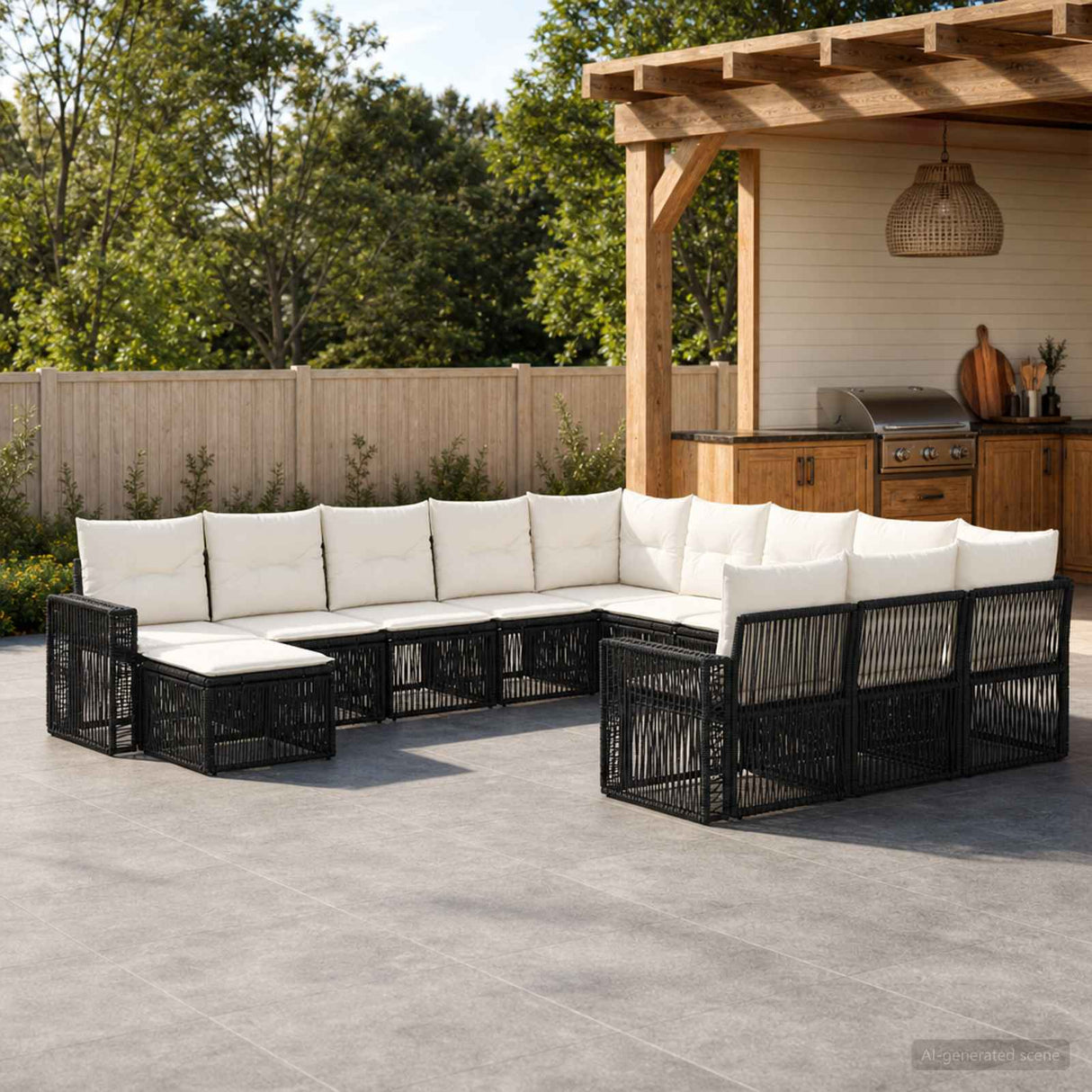 vidaXL Tuinbank Set 13 pcs Zwart en Crème Wit poly rattan