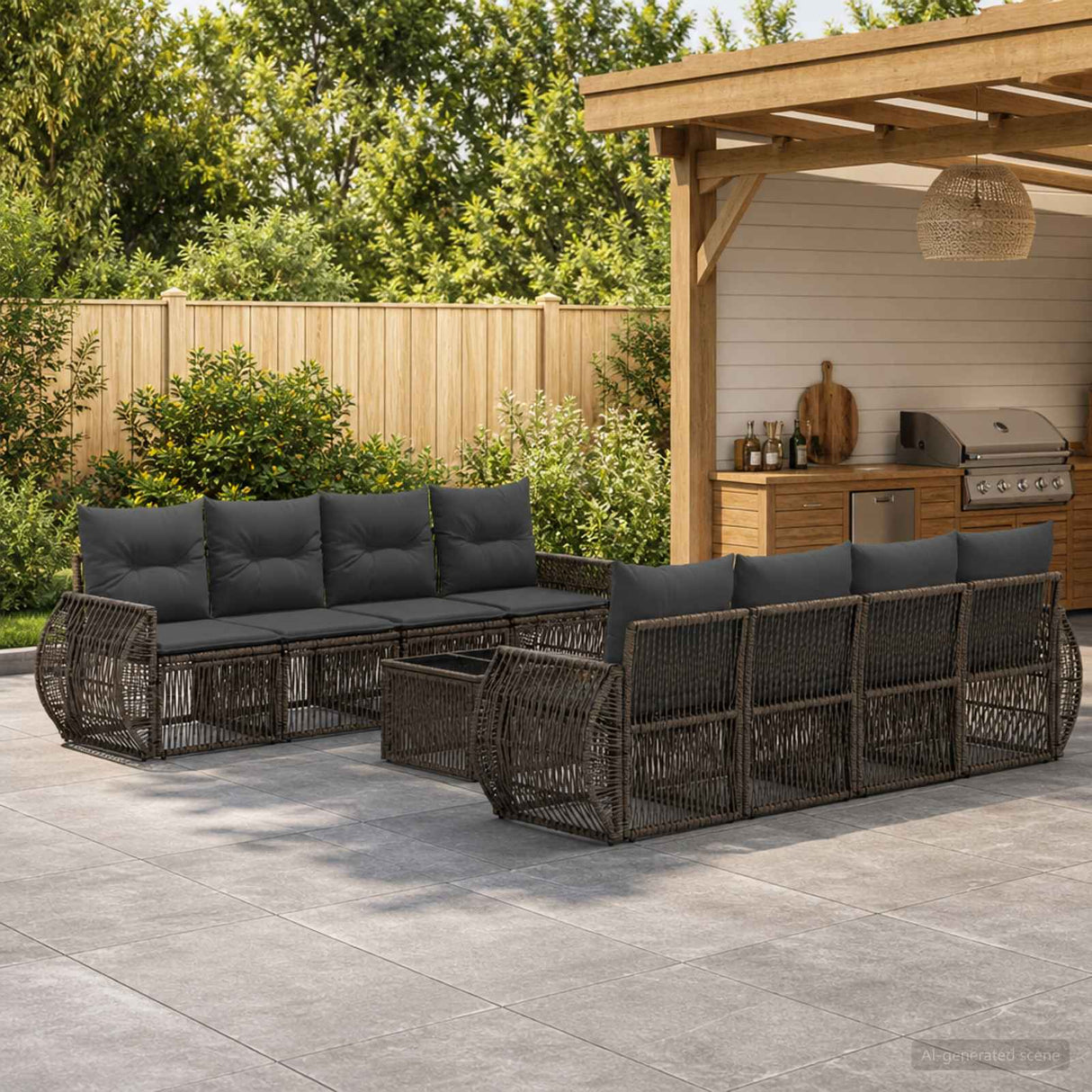 vidaXL Tuinbank Set 9 st Zwart poly rattan