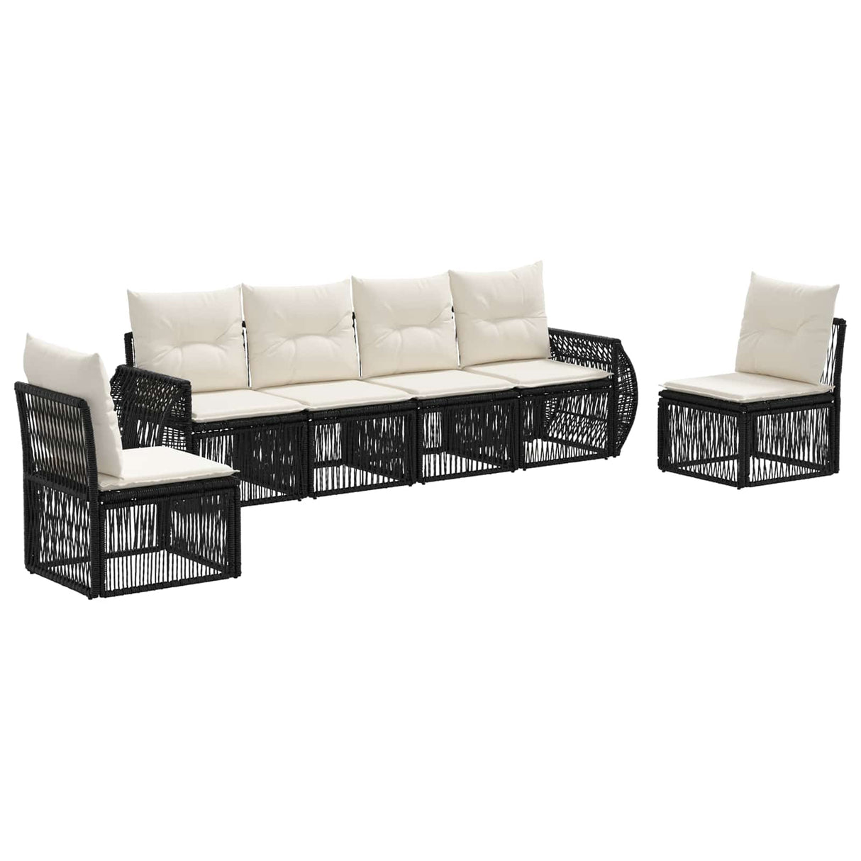 vidaXL Tuinbank Set 7 pcs Zwart en Crème Wit poly rattan