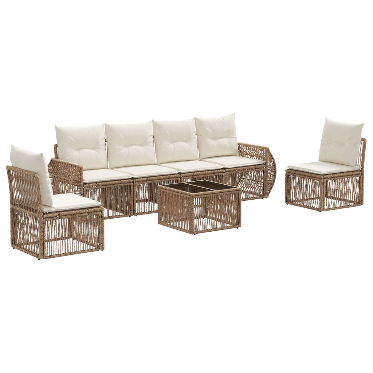 vidaXL Tuinbank Set 7 pcs Zwart en Crème Wit poly rattan