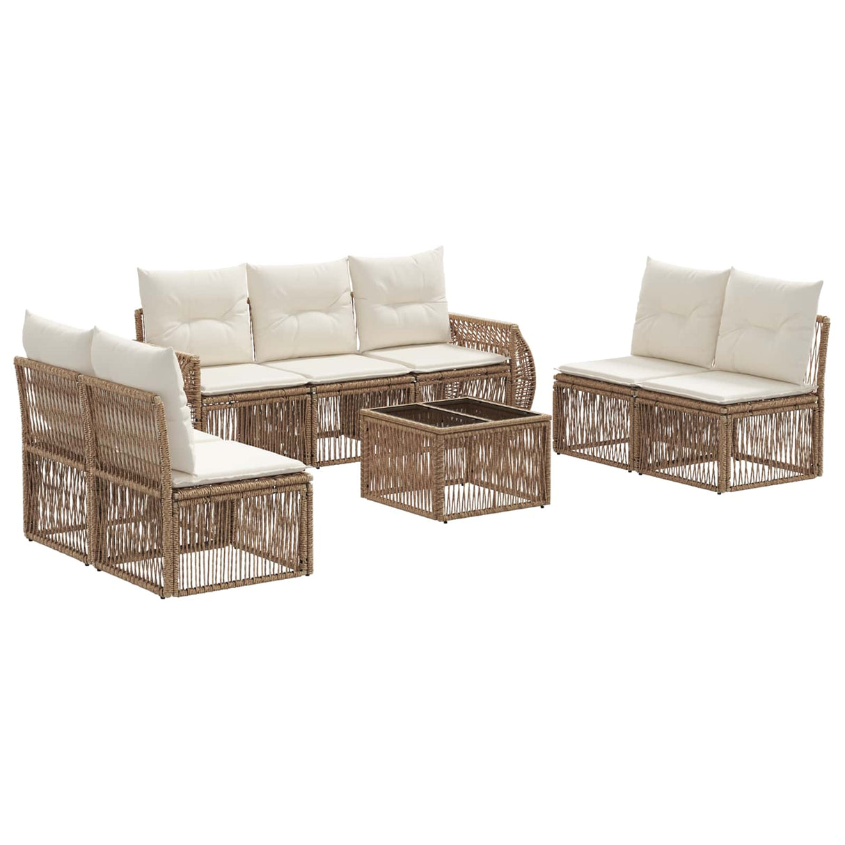vidaXL Tuinbank Set 8 pcs Zwart en Crème Wit poly rattan