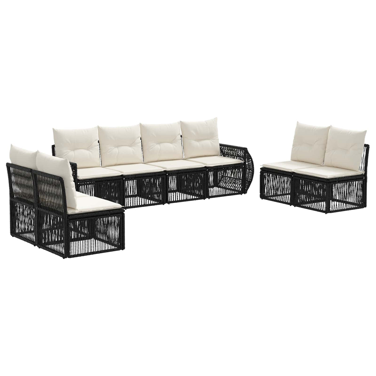 vidaXL Tuinbank Set 9 pcs Zwart en Crème Wit poly rattan
