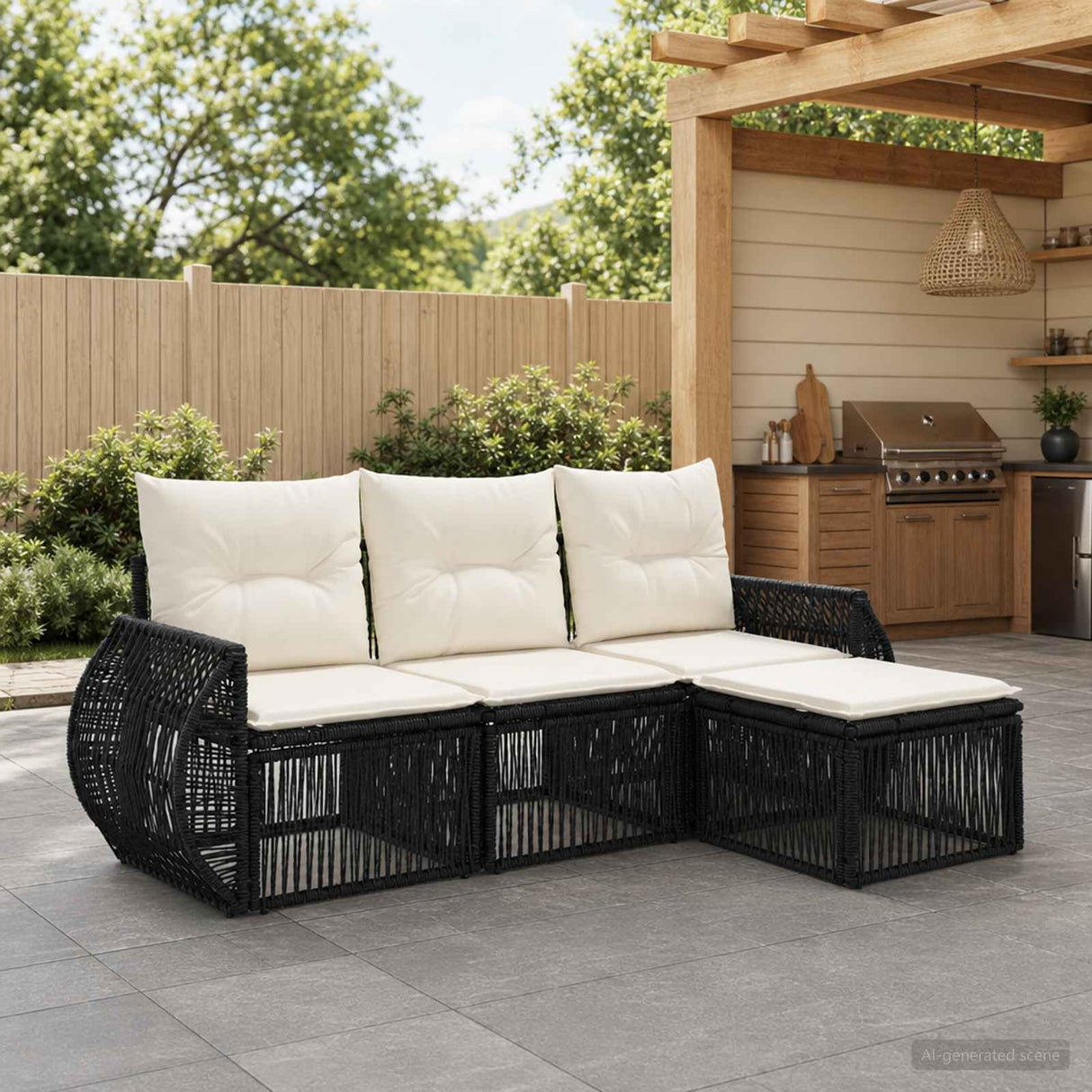 vidaXL Tuinbank Set 5 pcs Zwart en Crème Wit poly rattan