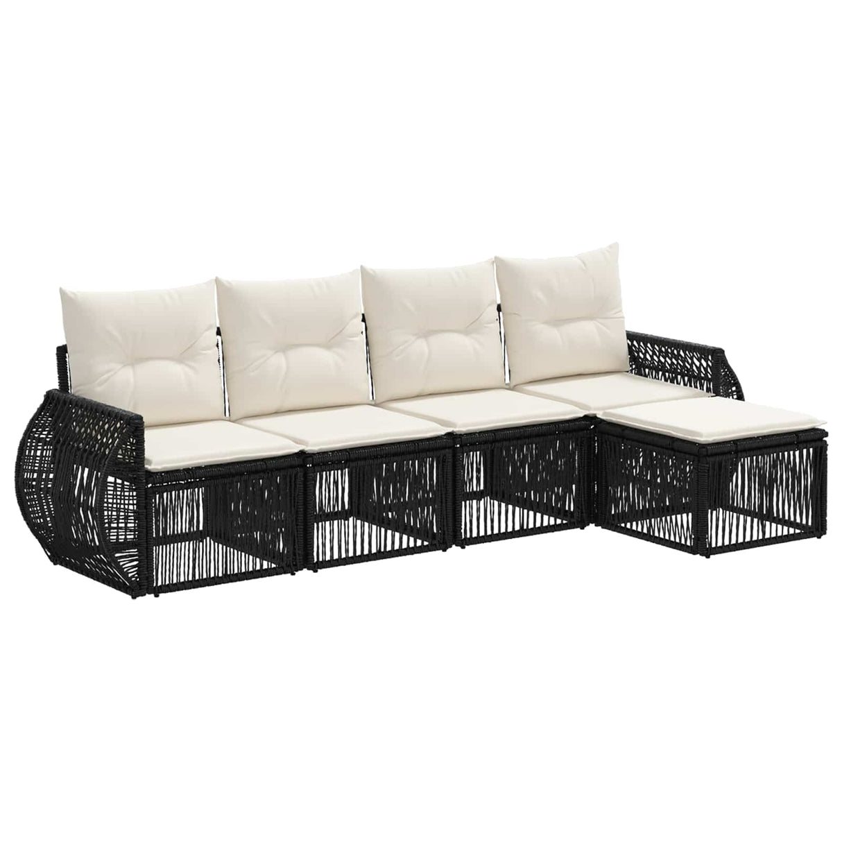 vidaXL Tuinbank Set 6 pcs Zwart en Crème Wit poly rattan