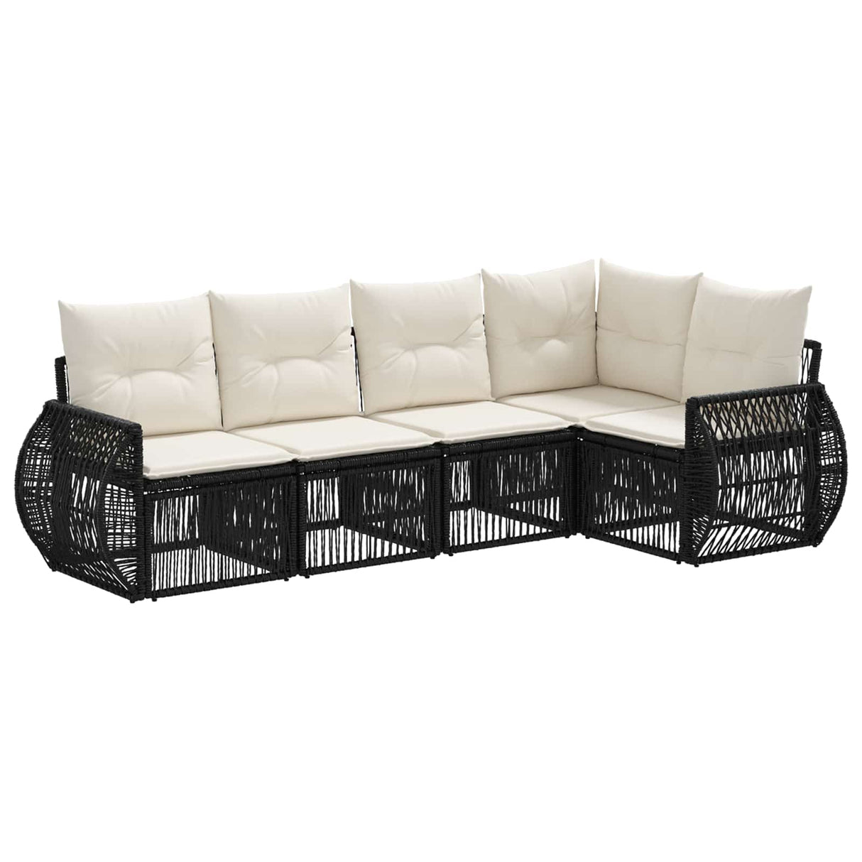 vidaXL Tuinbank Set 6 pcs Zwart en Crème Wit poly rattan