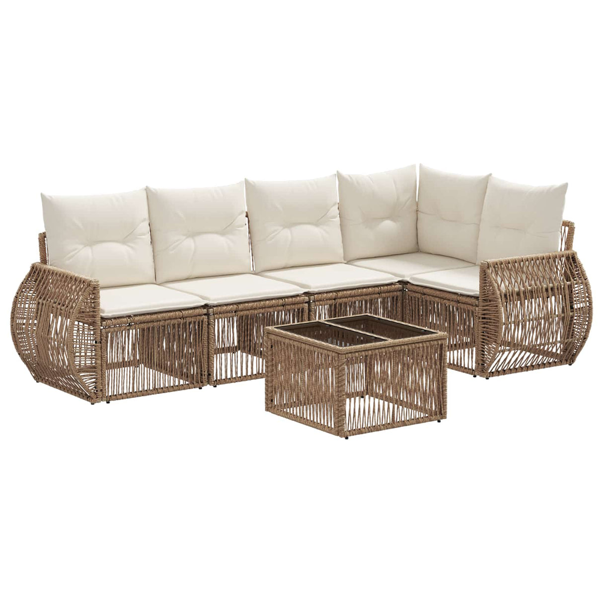 vidaXL Tuinbank Set 6 pcs Zwart en Crème Wit poly rattan