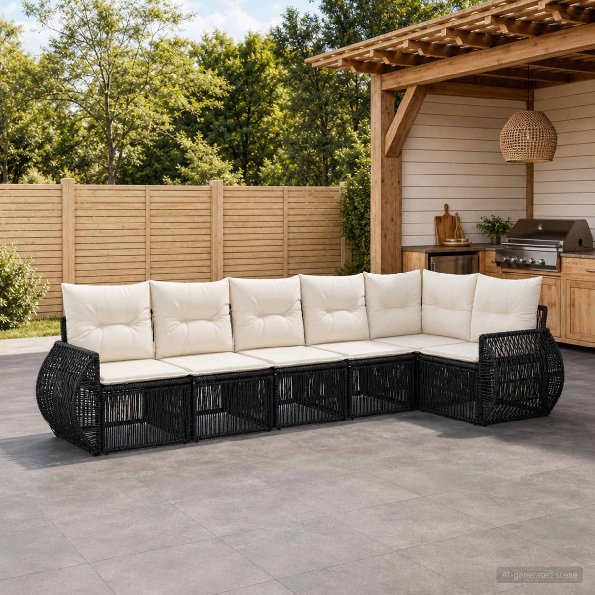 vidaXL Tuinbank Set 7 pcs Zwart en Crème Wit poly rattan