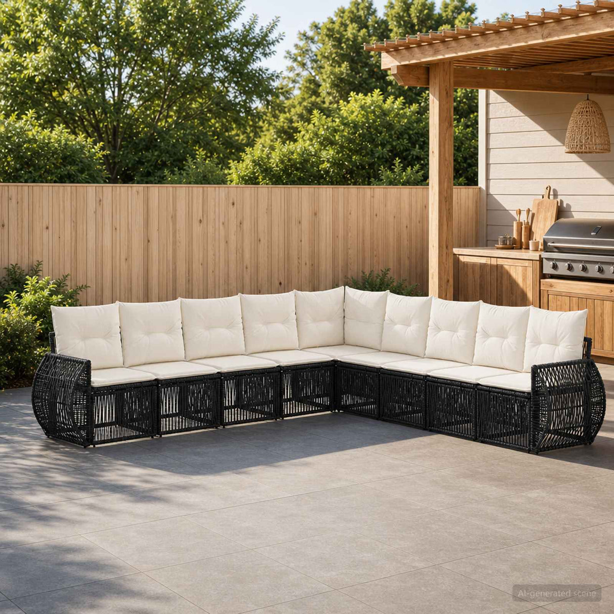 vidaXL Tuinbank Set 10 pcs Zwart en Crème Wit poly rattan