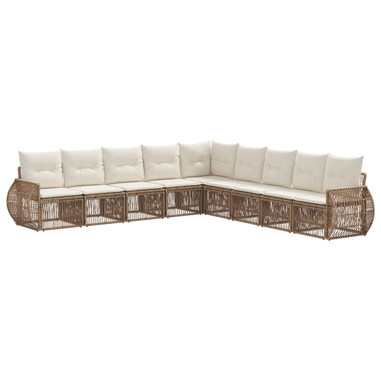 vidaXL Tuinbank Set 10 pcs Zwart en Crème Wit poly rattan