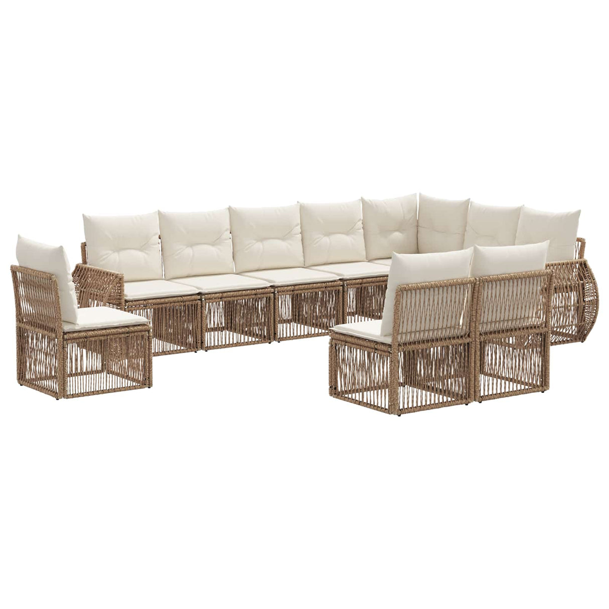 vidaXL Tuinbank Set 11 pcs Zwart en Crème Wit poly rattan