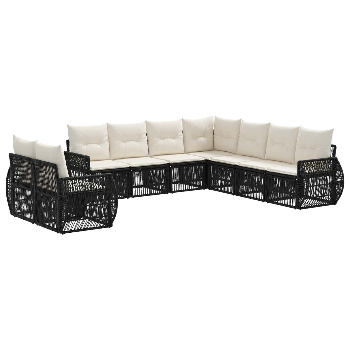 vidaXL Tuinbank Set 10 pcs Zwart en Crème Wit poly rattan