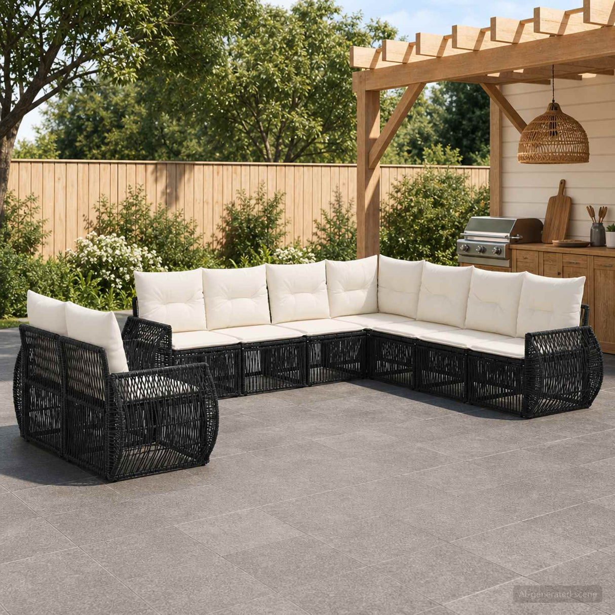 vidaXL Tuinbank Set 10 pcs Zwart en Crème Wit poly rattan