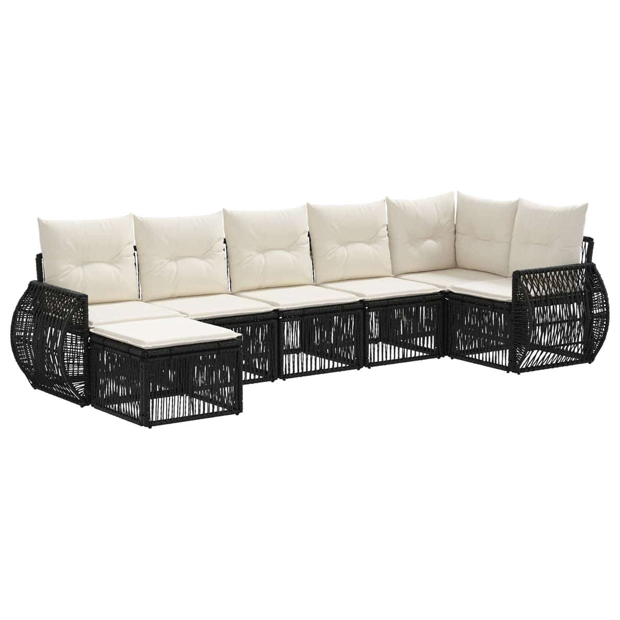 vidaXL Tuinbank Set 8 pcs Zwart en Crème Wit poly rattan