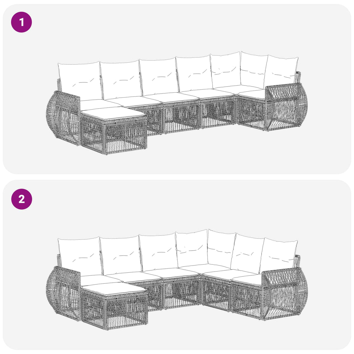 vidaXL Tuinbank Set 8 pcs Zwart en Crème Wit poly rattan