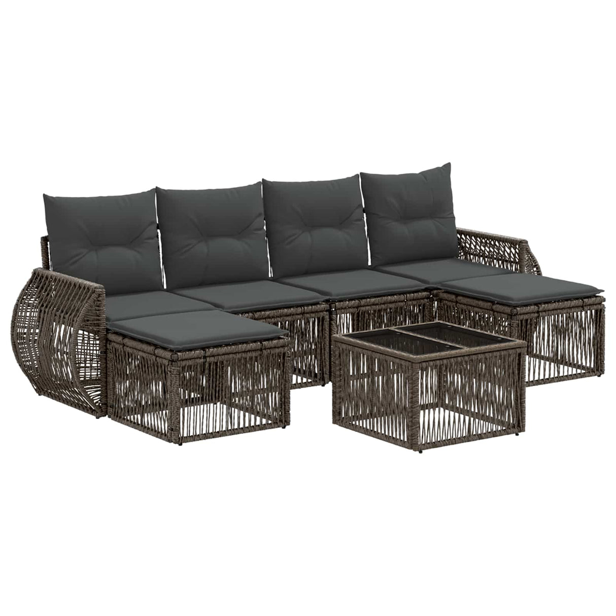 vidaXL Tuinbank Set 7 pcs Zwart en Crème Wit poly rattan