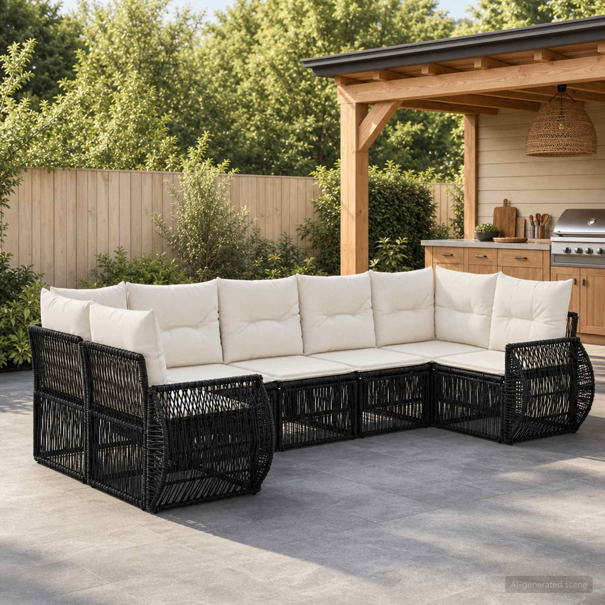 vidaXL Tuinbank Set 7 st 7-Aantal zitplaatsen Zwart en Crème Wit