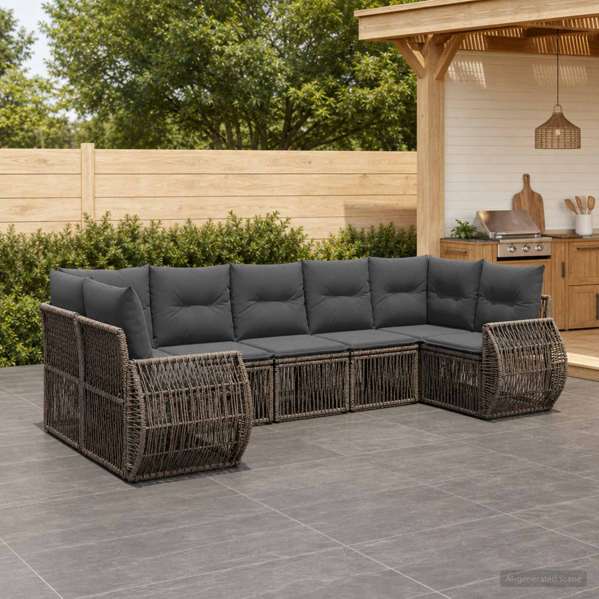 vidaXL Tuinbank Set 7 st 7-Aantal zitplaatsen Zwart en Crème Wit
