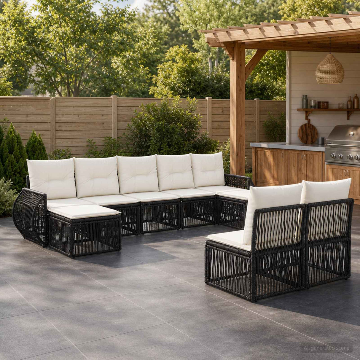 vidaXL Tuinbank Set 10 pcs Zwart en Crème Wit poly rattan