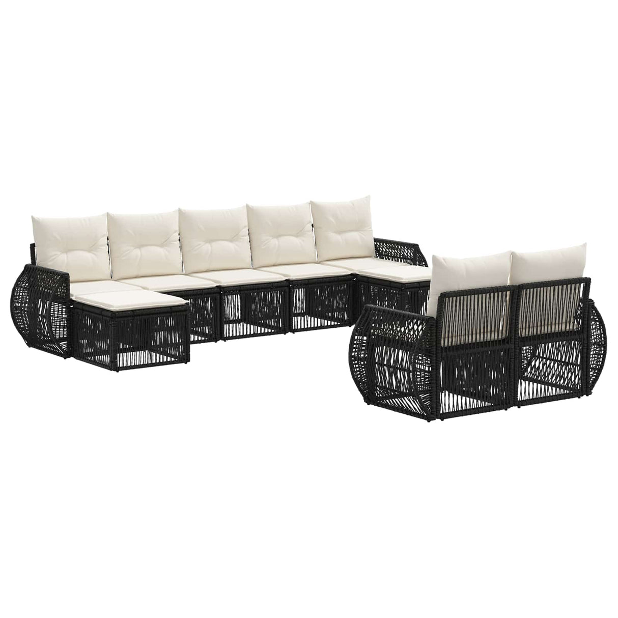 vidaXL Tuinbank Set 10 pcs Zwart en Crème Wit poly rattan