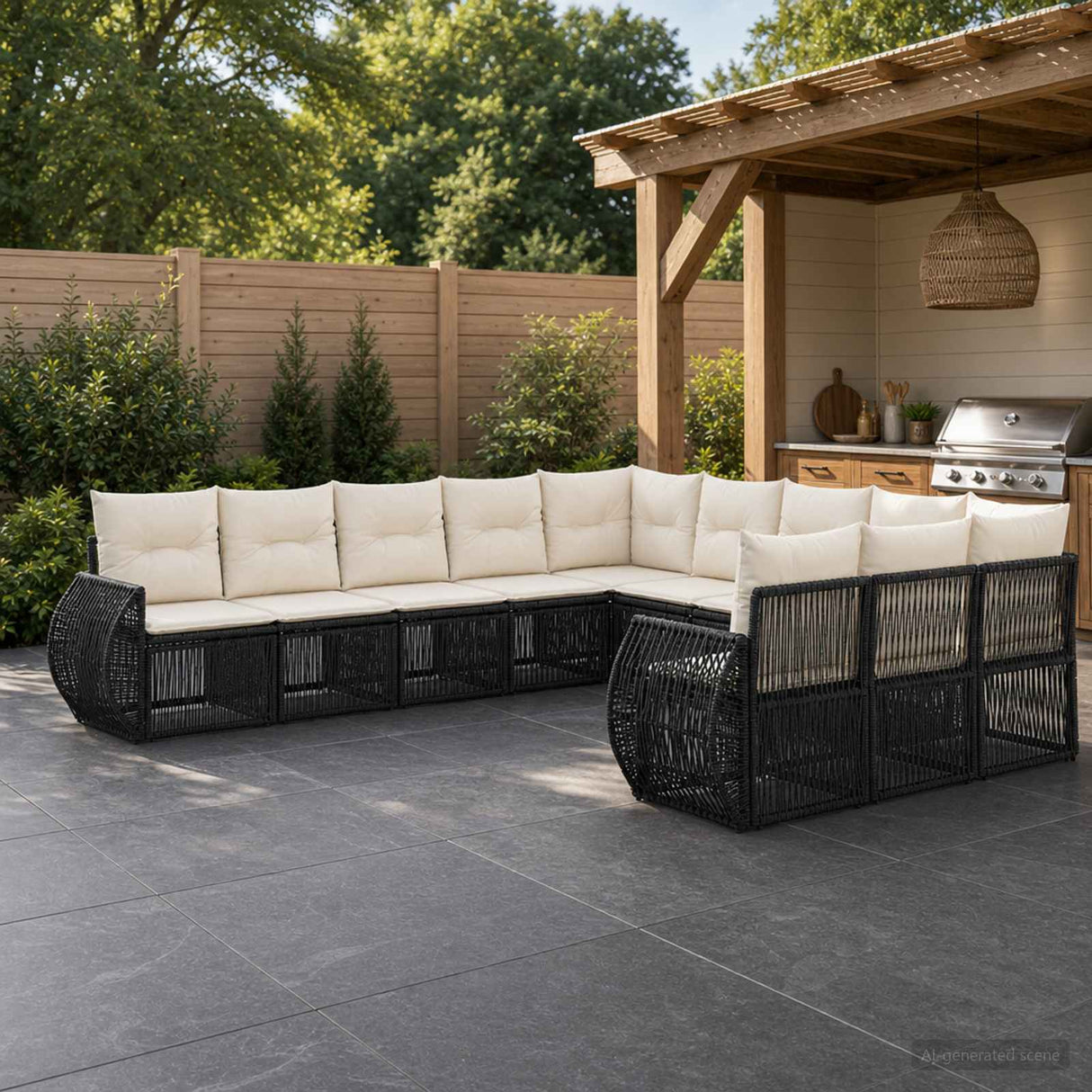 vidaXL Tuinbank Set 12 pcs Zwart en Crème Wit poly rattan