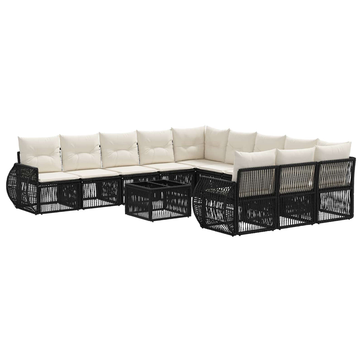 vidaXL Tuinbank Set 12 pcs Zwart en Crème Wit poly rattan