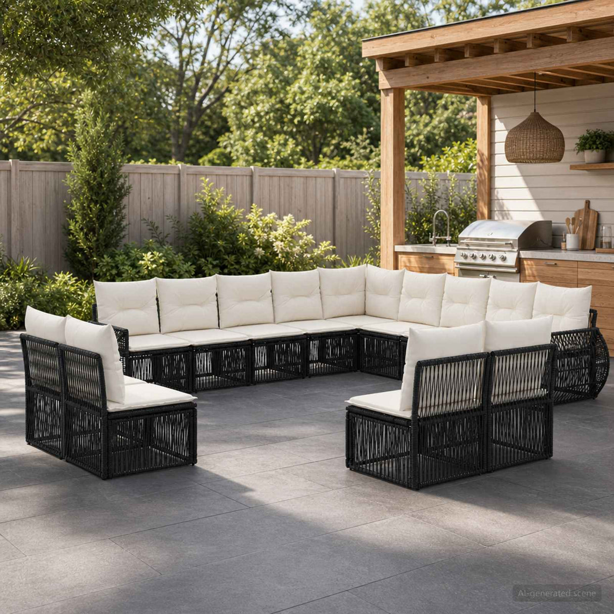 vidaXL Tuinbank Set 14 pcs Zwart en Crème Wit poly rattan
