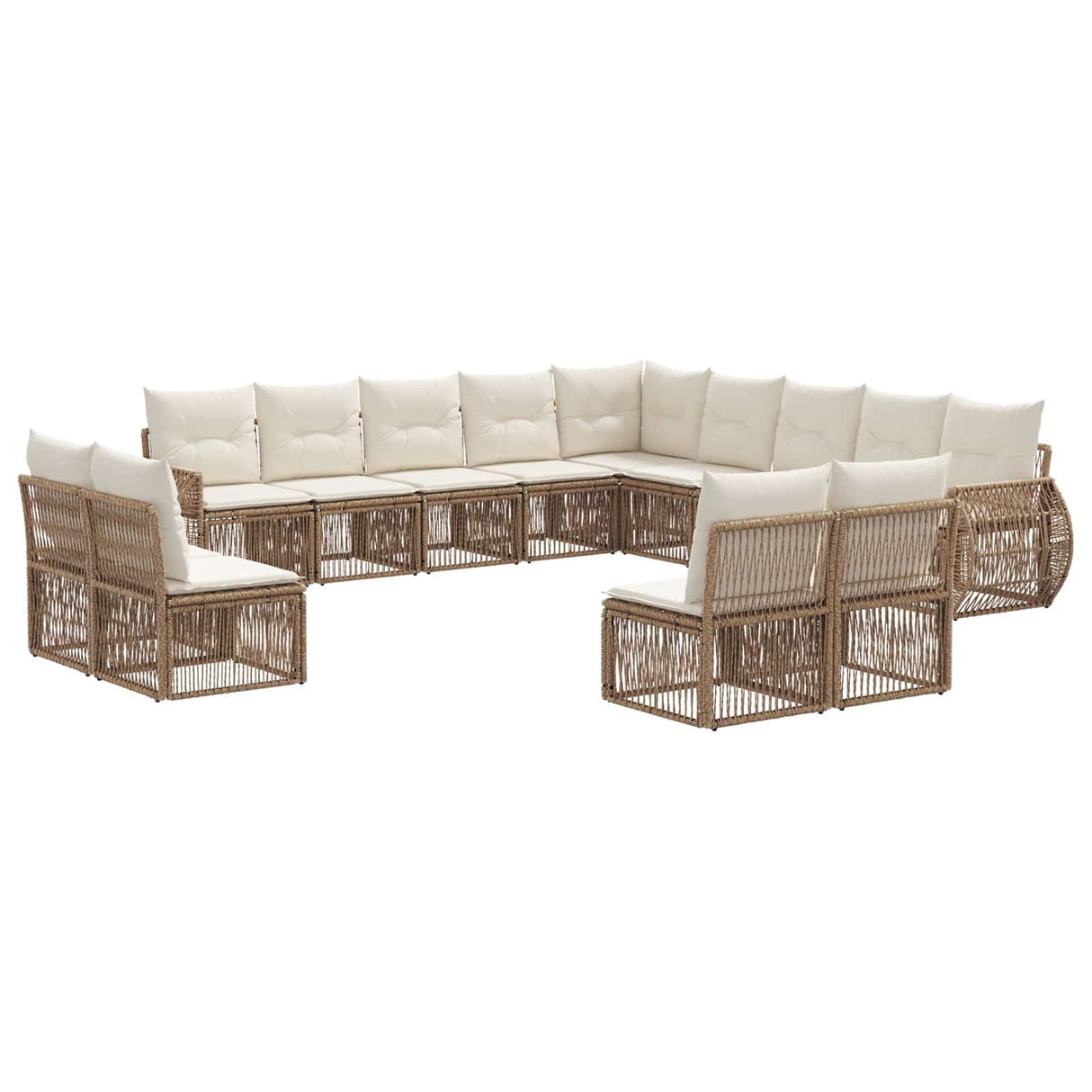 vidaXL Tuinbank Set 14 pcs Zwart en Crème Wit poly rattan
