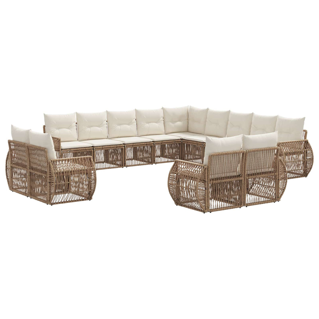 vidaXL Tuinbank Set 14 pcs Zwart en Crème Wit poly rattan