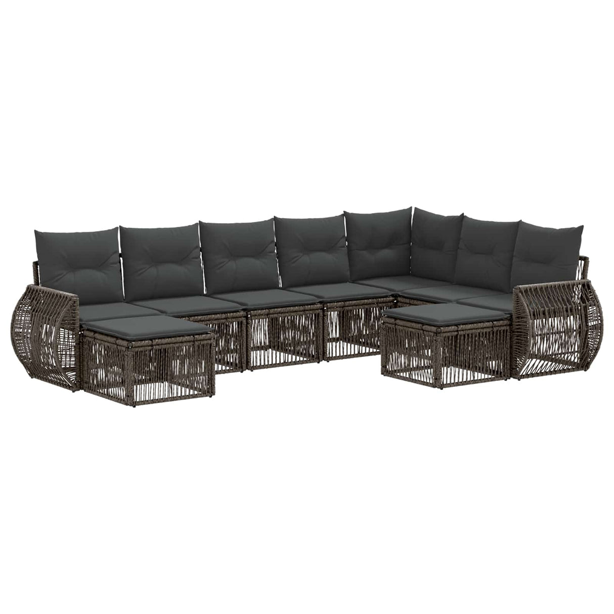 vidaXL Tuinbank Set 10 pcs Zwart poly rattan