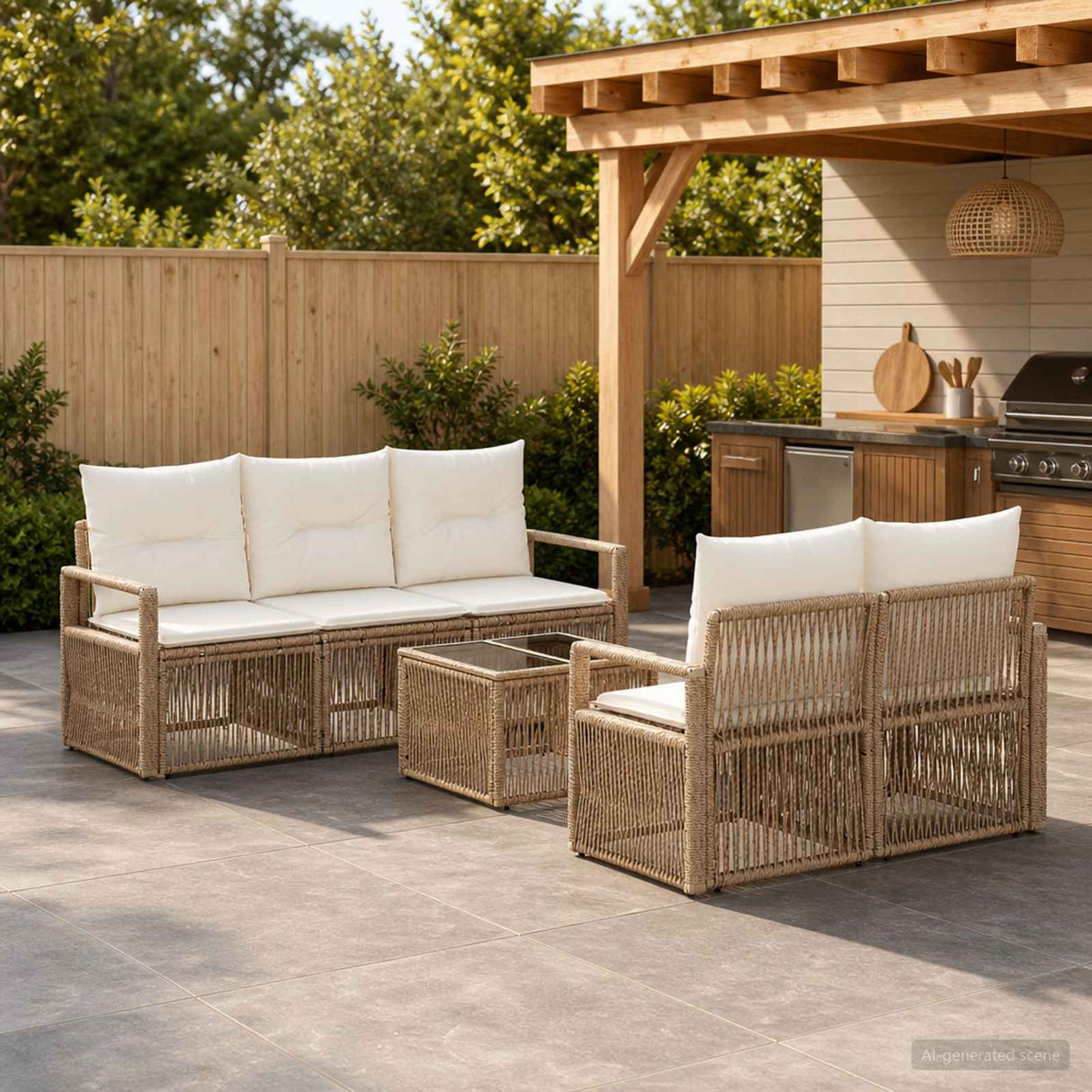 vidaXL Tuinbank Set 6 st Zwart poly rattan