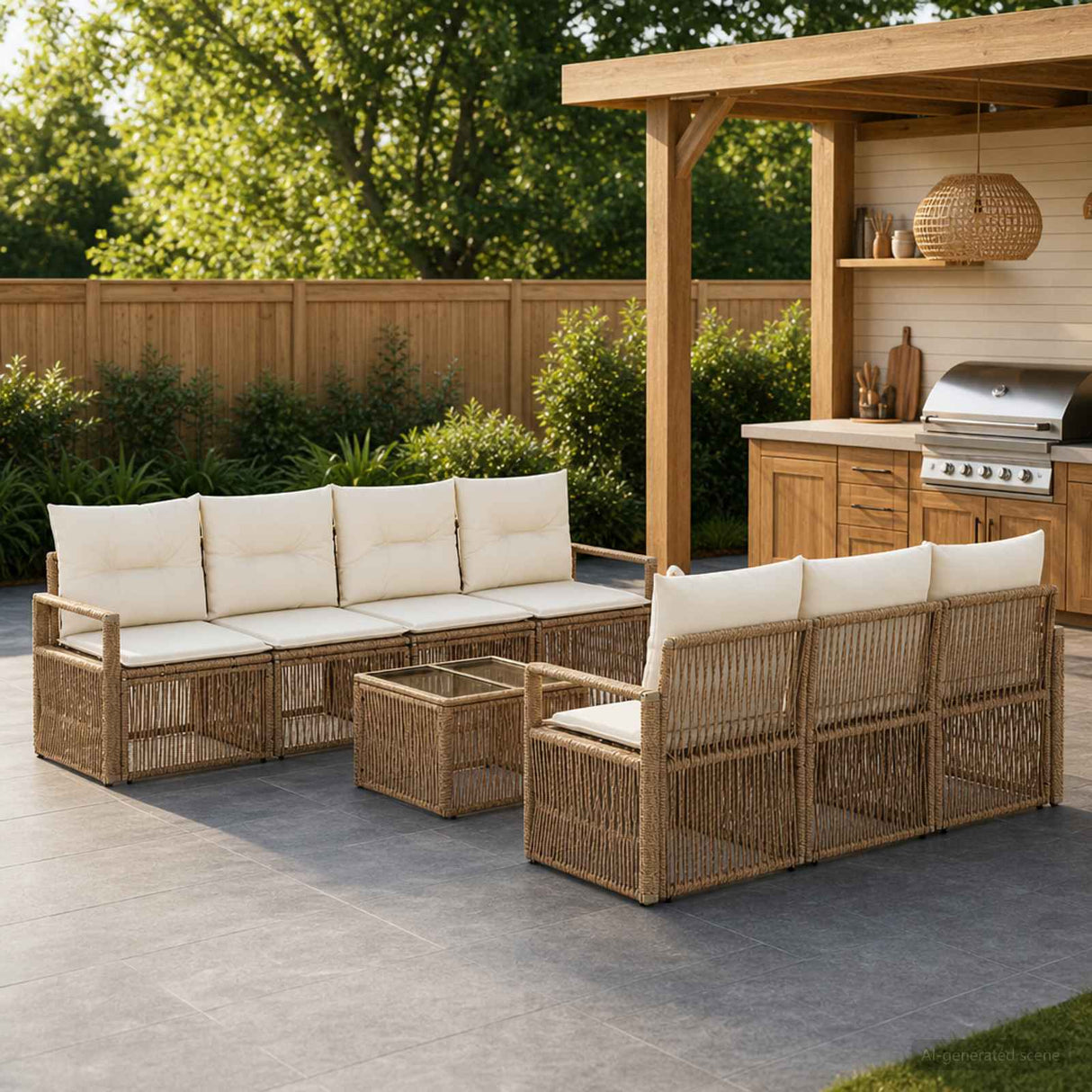 vidaXL Tuinbank Set 8 st Zwart poly rattan