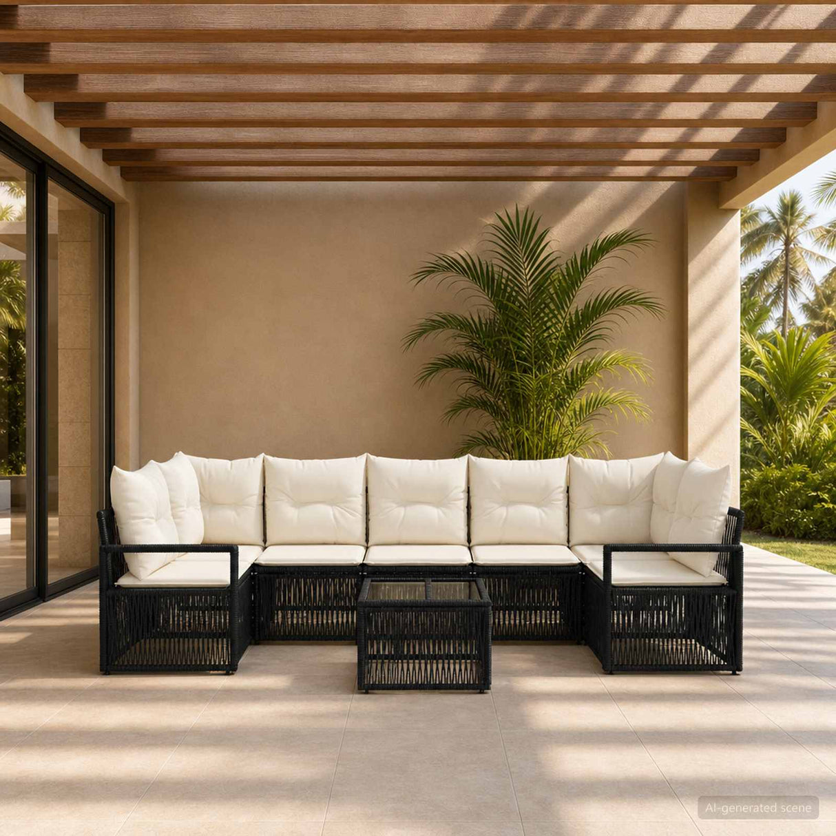 vidaXL Tuinbank Set 8 st Zwart poly rattan