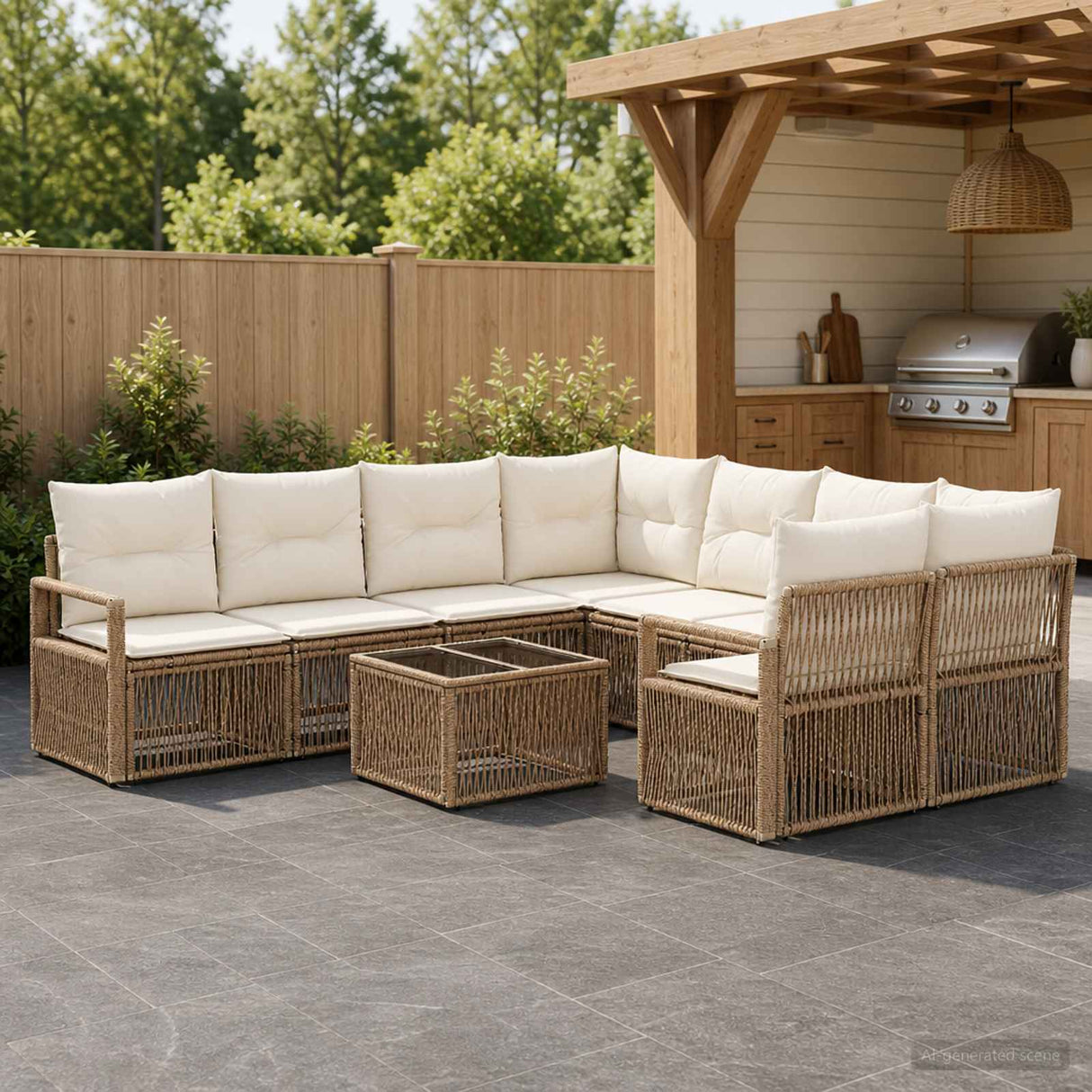 vidaXL Tuinbank Set 9 st Zwart poly rattan