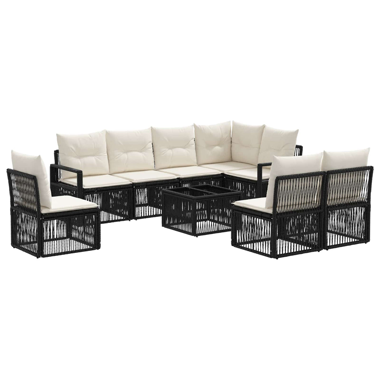 vidaXL Tuinbank Set 9 pcs Zwart poly rattan