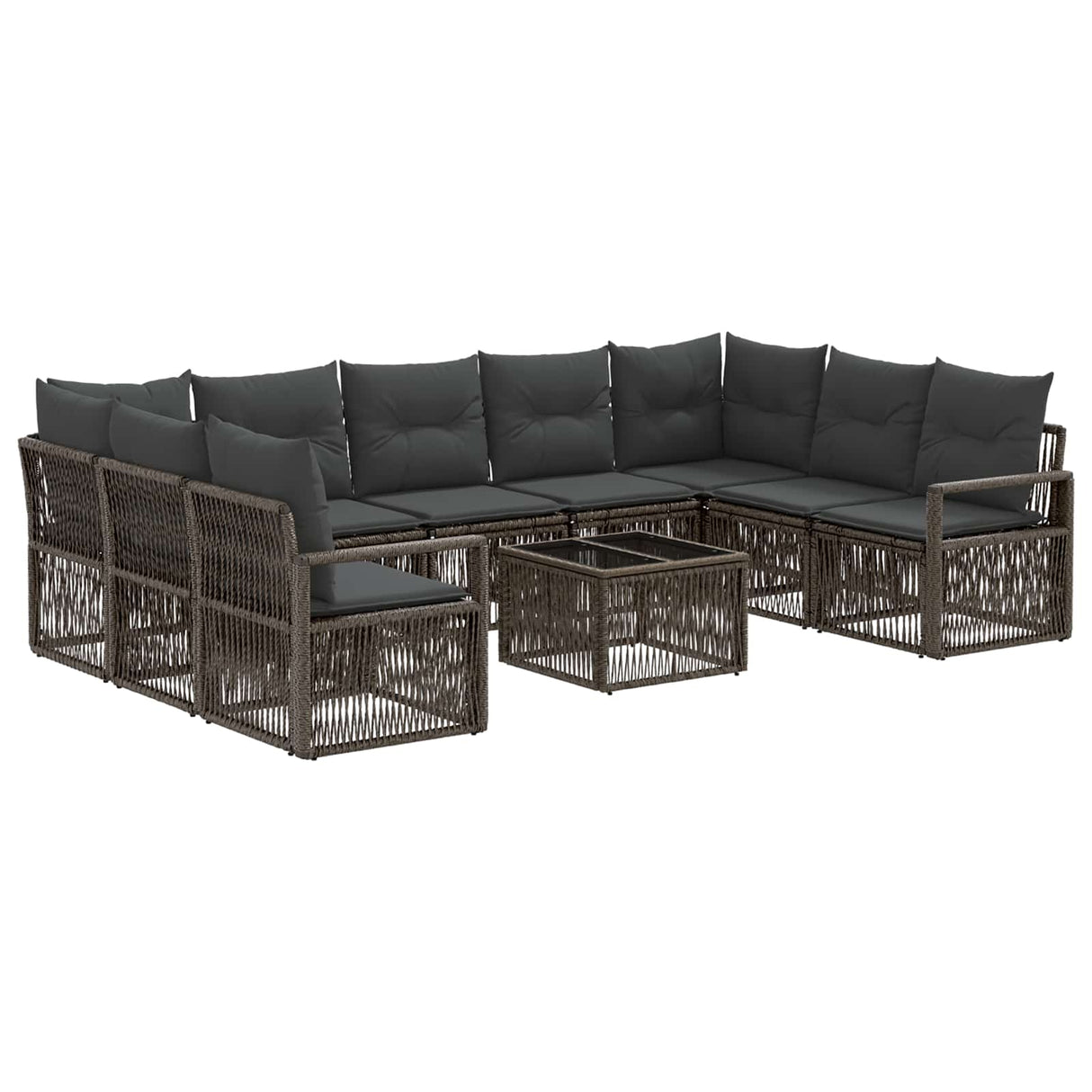 vidaXL Tuinbank Set 10 pcs Zwart poly rattan