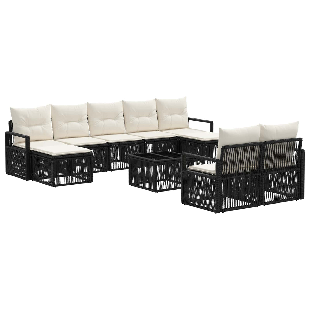 vidaXL Tuinbank Set 10 pcs Zwart poly rattan