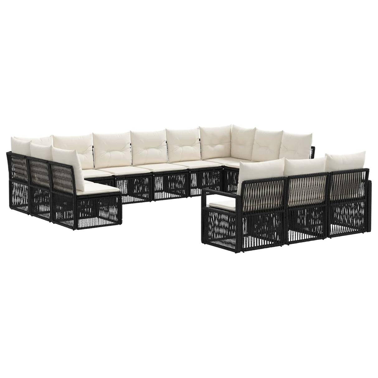 vidaXL Tuinbank Set 14 pcs Zwart poly rattan