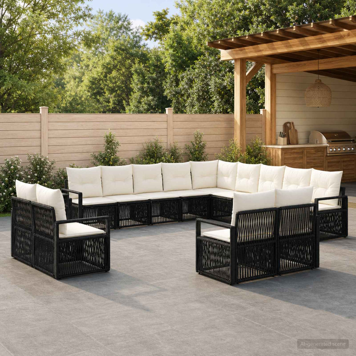 vidaXL Tuinbank Set 14 pcs Zwart poly rattan