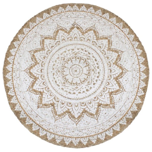 vidaXL Round Braided Jute Rug with Print 90 cm