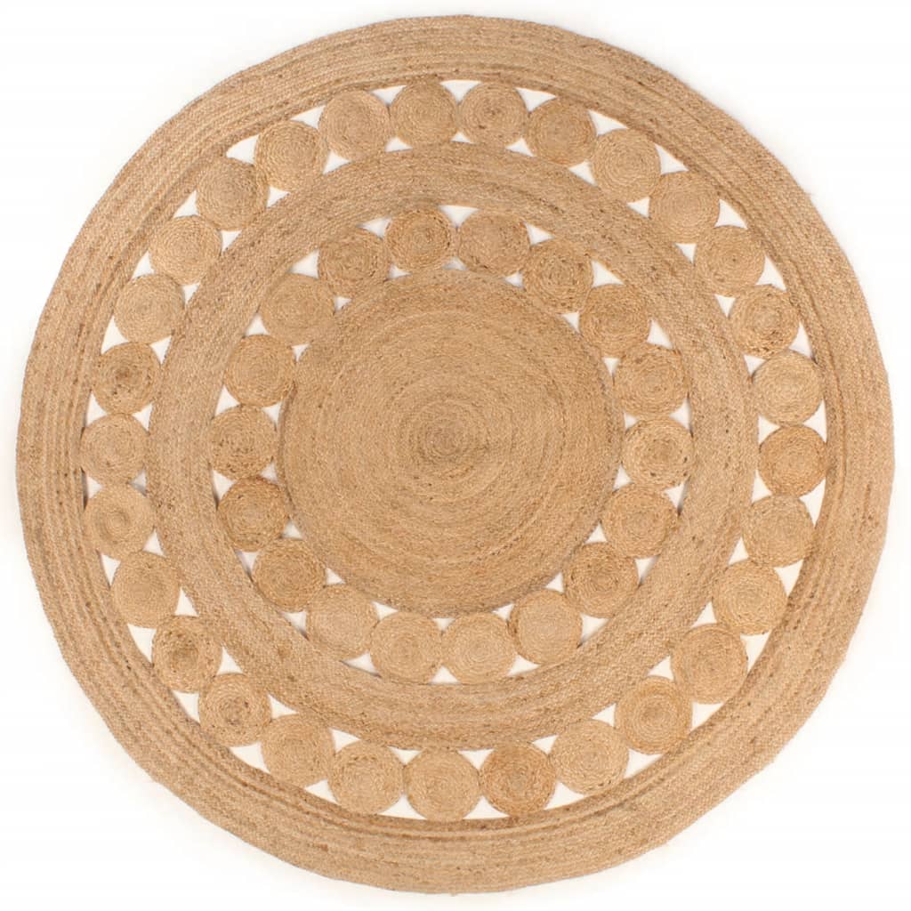 vidaXL Tapijt met ontwerp rond 90 cm gevlochten jute