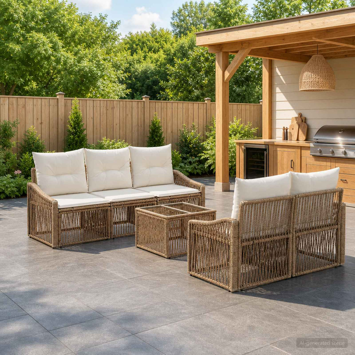 vidaXL Tuinbank Set 6 st Zwart poly rattan
