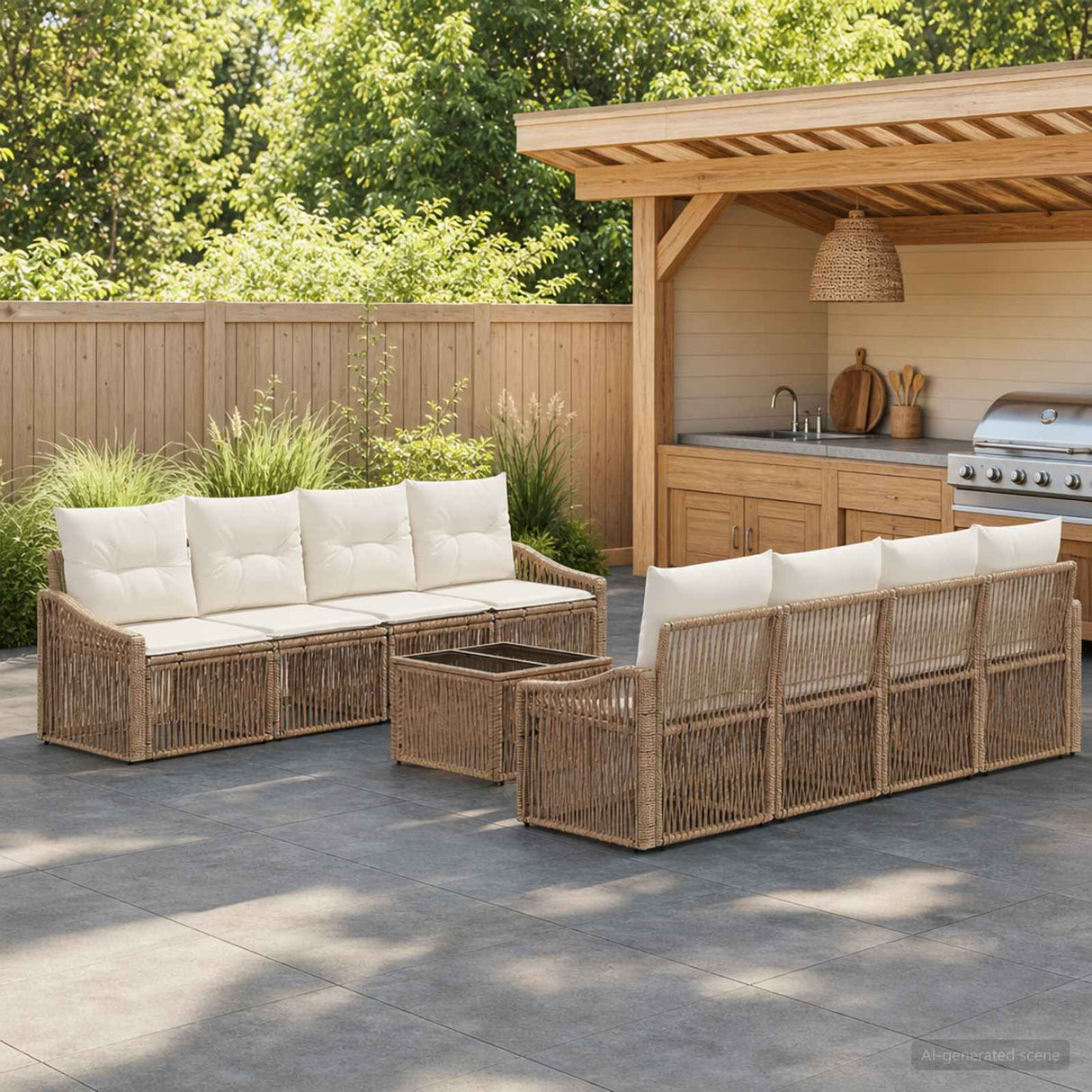 vidaXL Tuinbank Set 9 st Zwart poly rattan