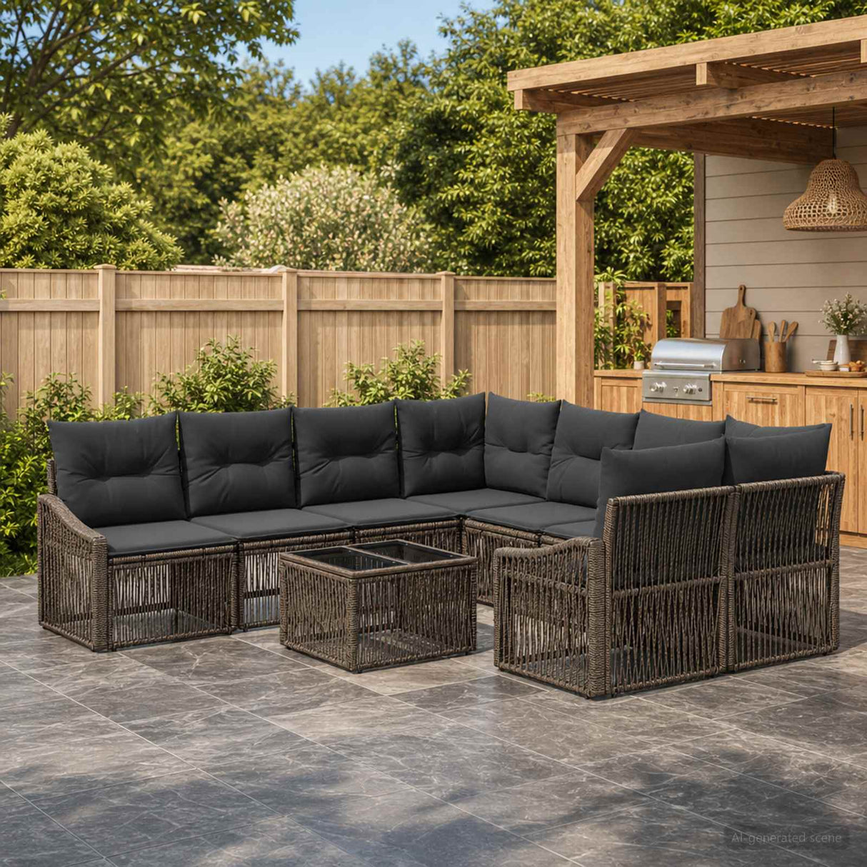vidaXL Tuinbank Set 9 st Zwart poly rattan