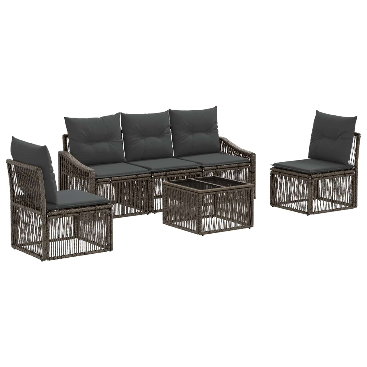 vidaXL Tuinbank Set 6 pcs Zwart poly rattan