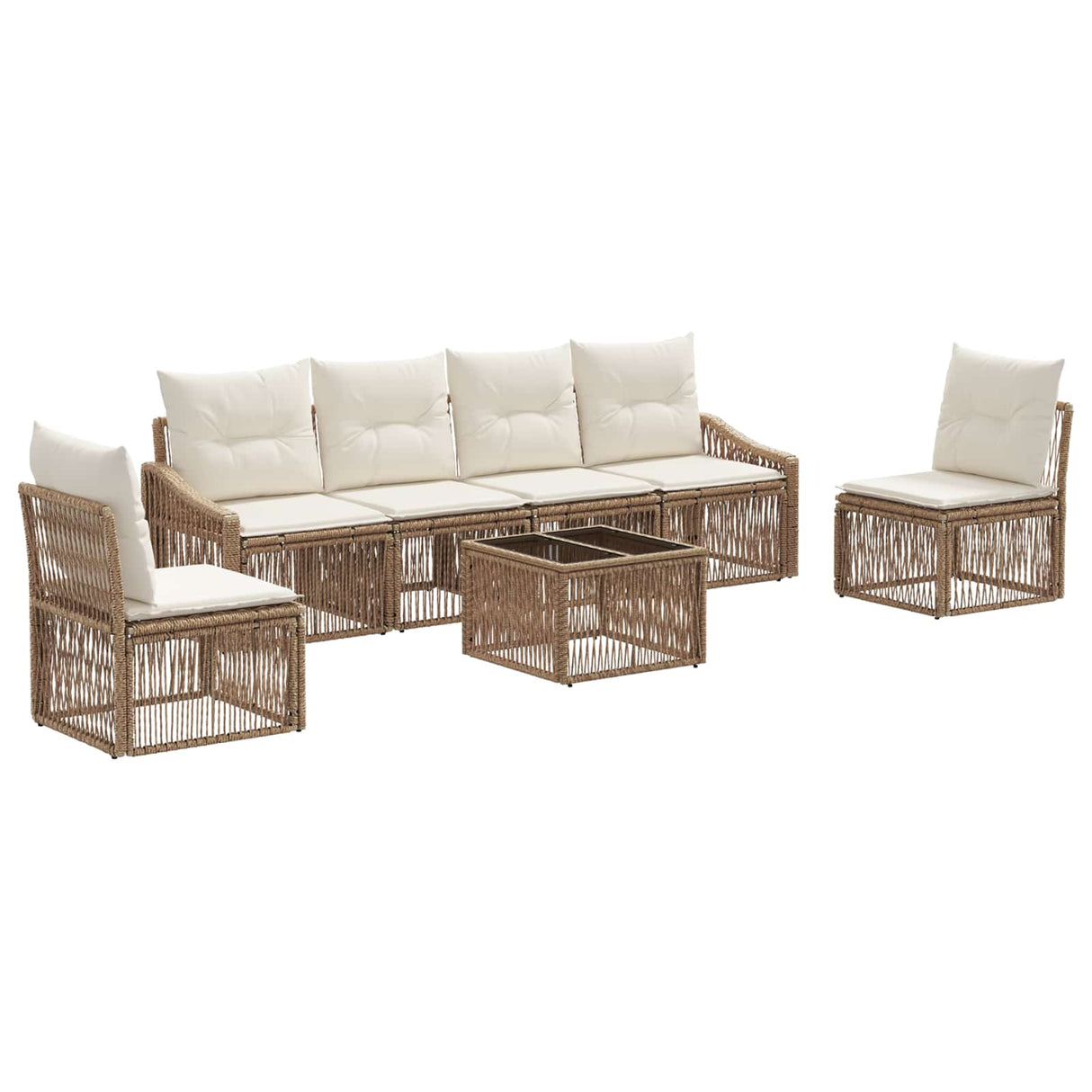 vidaXL Tuinbank Set 7 pcs Zwart poly rattan