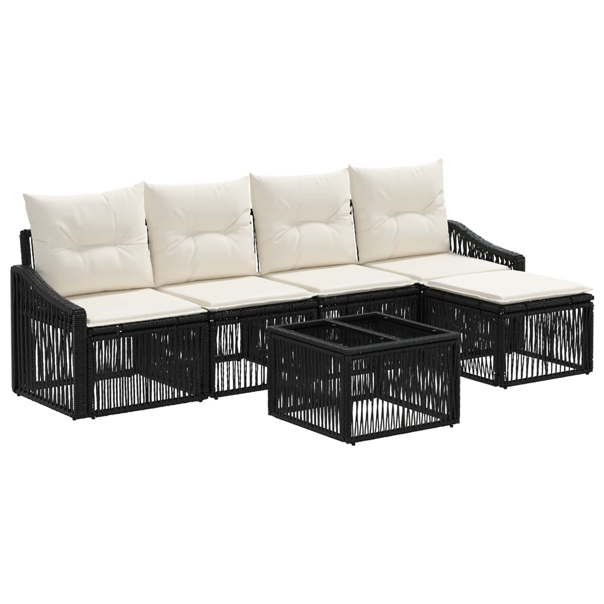 vidaXL Tuinbank Set 6 pcs Zwart poly rattan