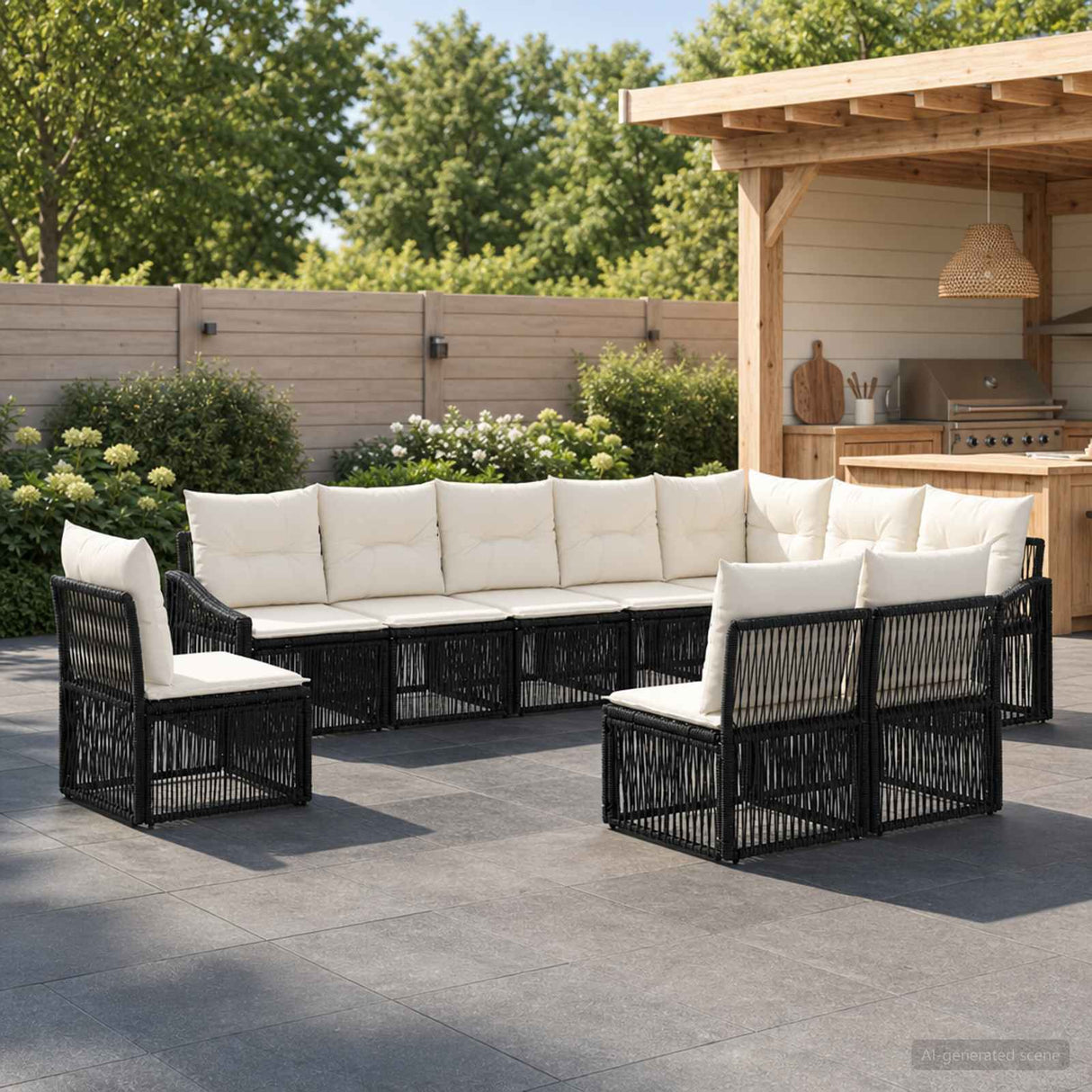 vidaXL Tuinbank Set 11 pcs Zwart poly rattan
